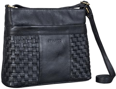 STILORD 'Ida' Geflochtene Damen Handtasche Leder Vintage Schultertasche für Frauen geflochtene Umhängetasche für Freizeit Ausgehen City Party Echtleder, Farbe:schwarz