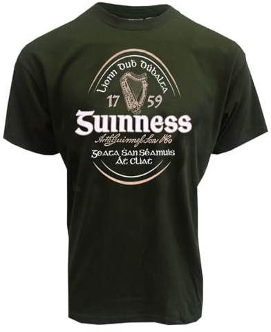 Guinness Irish Label Bottle Green T-Shirt Traditional Craft Offizielles Herren T-Shirt mit irischer Harfe, flaschengrün, 100% recyceltes Material