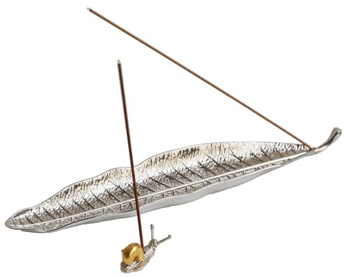 Blatt und Schnecke Räuchergefäß, Räucherstäbchenhalter Set Räucherstäbchen Aschefänger, Räucherstäbchenhalter für Meditationsraum, Yoga, Zuhause, Büro (Silber)