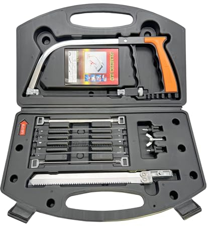 NestNook Kit de scie à métaux multifonction 13 en 1 - Lames de scie à métaux supplémentaires - Scie à métaux manuelle avec sac de transport pour couper le bois, le métal, le plastique, le tuyau en