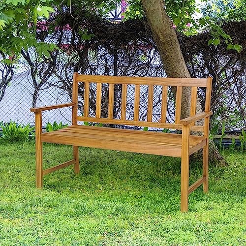 GIANTEX Gartenbank Akazienholz 2 Sitzer, Massive Holzbank bis 360 kg belastbar, Sitzbank Parkbank ergonomisch mit Rücken- & Armlehnen, Garten Balkonbank Terrassenbank 122x56,5x86 cm, Naturholzfarbe