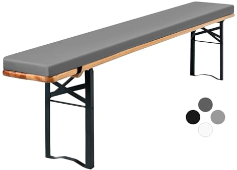 Showgeous Bierbankauflage Gepolstert für Bierzeltgarnitur Bankauflage 220x25x3cm XL Waschbare Bierbankauflagen Gepolstert Auflage für Biertisch & Partyzeltgarnitur(Grau,Wasserabweisend)