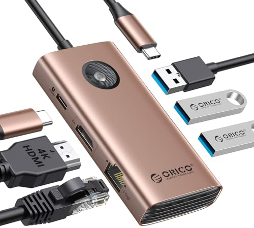 ORICO USB C Station d'accueil, 6 en 1 Hub USB C avec Ethernet 1 G, HDMI 4K 30Hz, PD 100 W, 3 Ports USB A 5Gbps, Adaptateur USB C vers USB 3.0 Compatible avec MacBook Pro Air XPS Lenovo HP