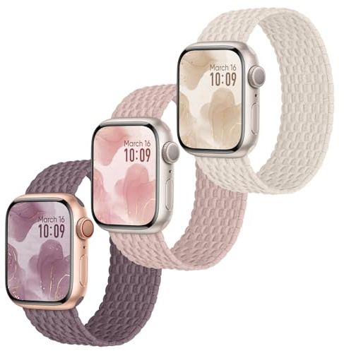 Raradev 3 Stück Geflochten Armband Kompatibel mit Apple Watch Armband 46mm 44mm 45mm 42mm, Elastisch Nylon Band Solo Loop Sport Armbänder für iWatch Series 11 10 9 8 7 6 5 4 3 2 1 SE, M 145MM