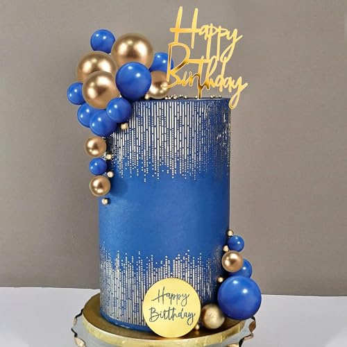 Tortendeko Kugeln 24 Stück Blau Gold Cake Topper Geburtstag Kugeln Kuchendeko Happy Birthday DIY Geburtstagskuchen Deko für Jahrestag, Hochzeit, Valentinstag