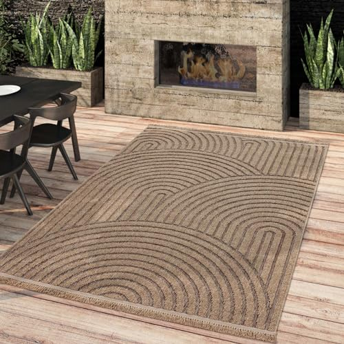 Taracarpet Outdoor & Indoor Teppich wetterfest Borneo Premium Sisal-Jute-Optik Natur für Wohnzimmer, Küche, Balkon, Wintergarten Welle beige 080x150 cm