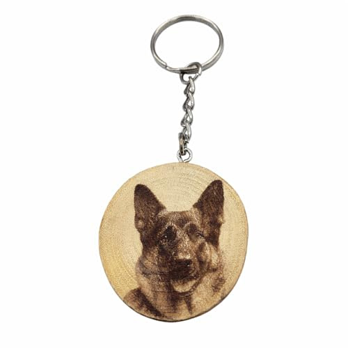 Promotech Schäferhund Handgefertigter Lasergravierter Einzelstück Schlüsselanhänger aus Holz – Naturbelassenes Hunde-Design für Tierliebhaber