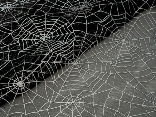 Spinnennetz Stoff 100x155 cm Fein-Tüll Halloween Hexe Kostüm Schleier Hut | für Halloween Party und Dekoration | Meterware | ab 100x155cm | in 2 Farben (schwarz-silber)