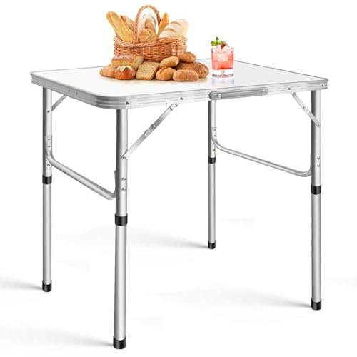 EFAN Campingtisch zusammenklappbar mit 2 verstellbaren Höhen, kleiner Klapptisch aus Aluminium, 75 cm x 55 cm, Picknicktisch, faltbar, tragbar, mit Tragegriff für den Außenbereich