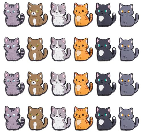 Hobbspring 24 Mixed Color Plastic Cat Craft Beads with 3mm Hole for DIY Jewelry Making