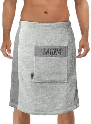 Lashuma Saunakilt Herren 55x140 cm | Lima Saunahandtuch mit Klettverschluss | Premium Saunatuch Grau - Eisgrau | Atmungsaktiv & Superweich