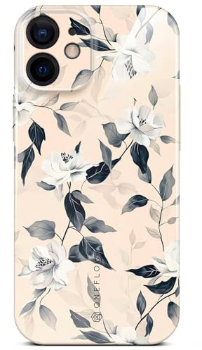 ONEFLOW Flower Cover für iPhone 12 Hülle in Floral Optik, Blumen Designer Case Handy Schutzhülle mit Kameraschutz, Hardcase dünne Handyhülle Blumenmuster, Creme Beige