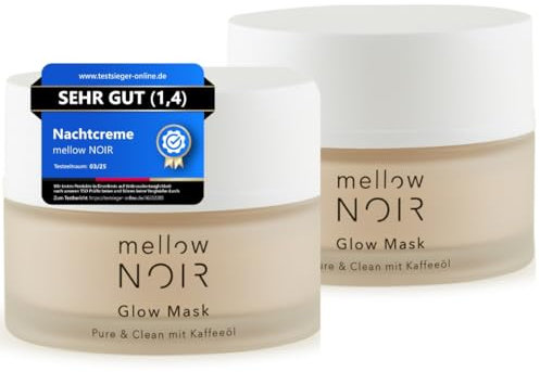 mellow NOIR Glow Mask 2x 50ml | tägliche Nachtcreme | Reduziert sichtbare Poren & Rötungen | Für eine ebenere Haut | Spürbarer Sofort-Effekt | Vegan | zertifizierte Naturkosmetik