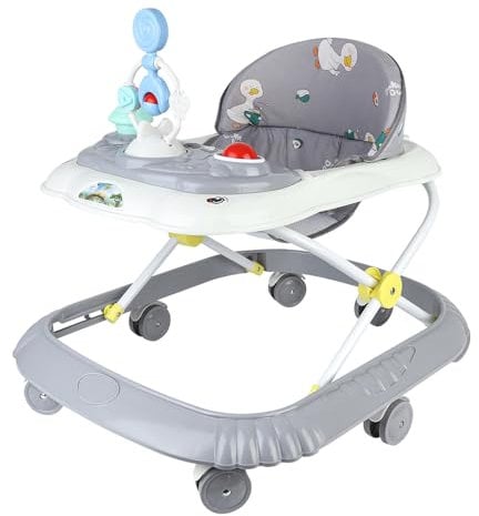 2-in-1 Lauflernhilfe für Babys mit 4 verstellbaren Höhen, Lauflernhilfe für Babys, faltbar, mit abnehmbarem Musik-Aktivitätstablett, von 6 bis 18 Monaten, bis zu 12 kg (58 x 55 x 65 cm, grau)