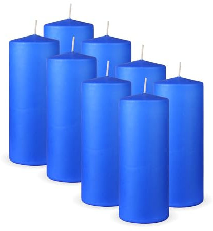 HS Candle Stumpenkerzen 8er Pack Dunkelblau, Größe Ø7 x 16 cm, Wachskerzen lange Brenndauer bis zu 50 Std. - unparfümierte Säulenkerzen - viele Farben/Größen