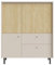 Lomadox Wohnzimmer-Highboard 104 cm breit, in beige mit Eiche, modern, 3-türig, 2 Schubladen, Metallfüße