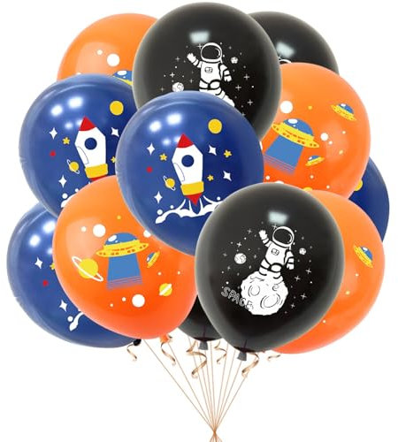 Fesnova Raumluftballons, 18 Stück Weltraum Thema Luftballon Blau, Schwarz, Orange, für Kinder und Jungen, Weltraum Geburtstagsdeko, UFO Party, Babyparty