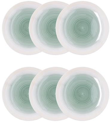 Quid Set de 6 platos llanos Velvet de cerámica 27 cm | Verde, Cerámica, formato redondo, acabado brillo, 27 cm, 6 piezas, apilable, apto para microondas