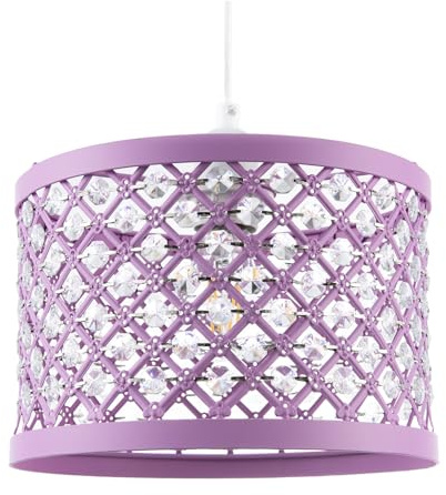 Modern Ornate Lavender Lilac Metal Pendant Light Shade with Clear Hexagonal Acrylic Beads | 25cm Diameter | Shabby Chic Style by Happy Homewares
