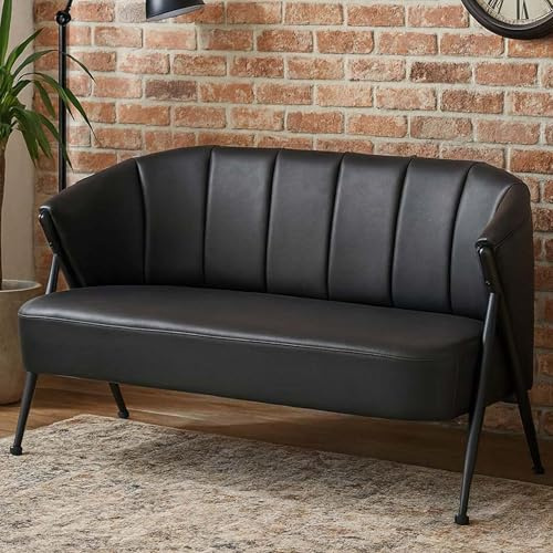Mendler 2er-Sofa HWC-P30, Zweisitzer Polster-/Lounge-Sofa Couch Vintage Retro Industrial Metall Kunstleder - schwarz