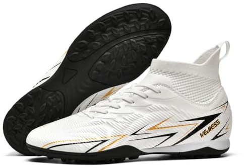 Unisex Soccer Cleats TF Indoor/Artificial Turf - Mid-Top Lace-Up Football Shoes with Lightweight Breathable Mesh, Anti-Slip Studs