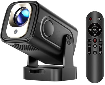 Alwtniet Videoprojecteur 4K, 1080P Mini Projecteur Video Android WiFi 6 BT 5.4, Mise au Point Automatique Correction Trapézoïdale Rotation 180° Retroprojecteur Compatibile avec HDMI/TV Stick, HY310
