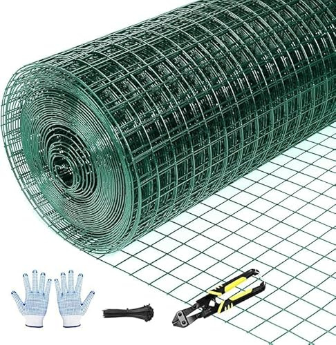 Tongmo 36 x 100' Green Hardware Cloth, 1 Mesh Chicken Wire Fence | 19 Gauge Vinyl Coated Wire, Welded Wire Roll, Garden Fence, Poultry Netting for Rabbit/Duck/Chicken Coop