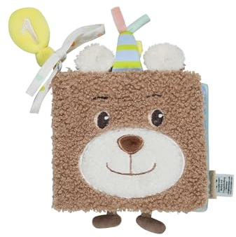 Sterntaler Spielbuch Familie Bär aus weichem Stoff, Babyspielzeug mit Hängebeinen, Knisterpapier und Quietsche, wattiert, mit Bindeband, 11,5 × 13 × 4 cm – Hellbraun