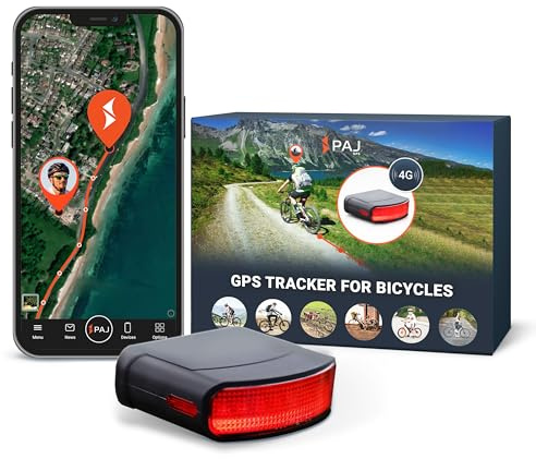 PAJ GPS Tracker with Rear Light for Bicycles (Incl. E-Bikes) – Real-Time 4G Tracking with Fall Alarm, Route Log & Geofence – 100% Waterproof – Up to 20 Days Battery – 3-Month Subscription Included