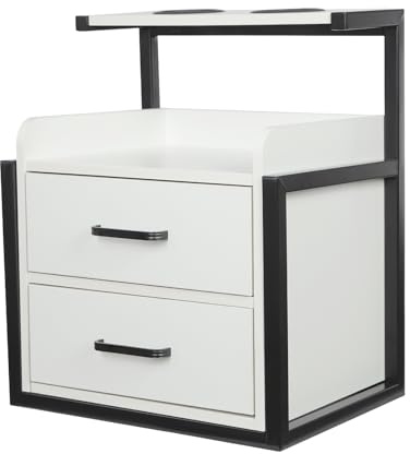 Kozivmo Wall Mounted Salon Cabinet with 2 Drawers, Black & White Modern Storage Unit, Density Board & Iron, 50kg Load Capacity for Spa, Barber Shop, Bathroom & Bedroom
