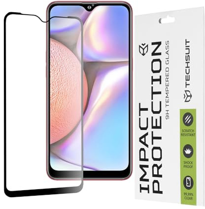 Techsuit Displayschutzfolie für Samsung Galaxy A10, A10s, M01s, M10 Gehärtetes Glas mit 9H Härte, Vollständige Abdeckung, Stoßschutz, Oleophobe Beschichtung, Anti Fingerabdruck, 111D Full Glue