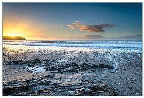 Wallario Küchenrückwand selbstklebend 90 x 60 cm, Motiv: Einsamer Strand in Cornwall England | Spritzschutz abwischbar & pflegeleicht