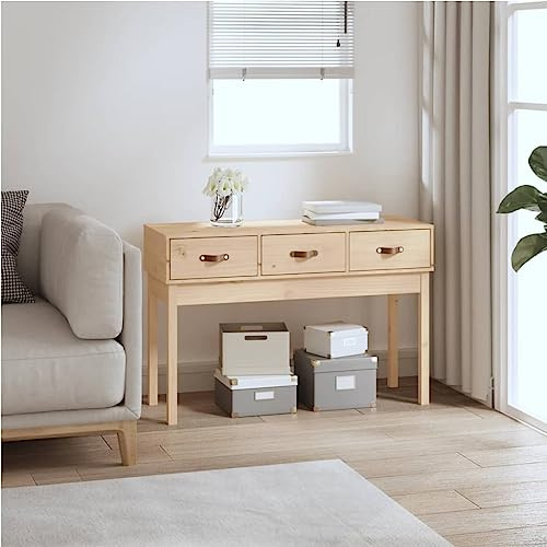 Teenpull Table Console en Bois Massif de pin 114x40x75 cm avec 3 tiroirs, Table d'appoint pour Salon, Chambre, Bureau, Rangement organisé et Surface d'exposition décorative
