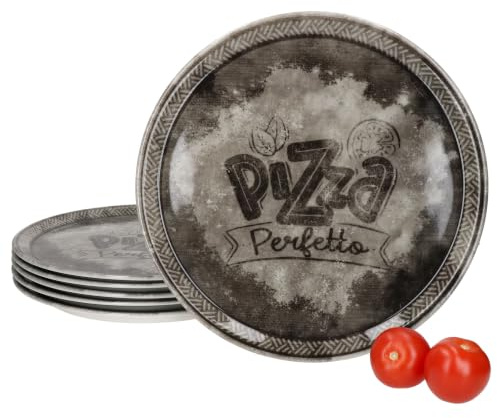 MamboCat Set di 6 piatti per pizza perfetto, diametro 31,5 cm, colore nero, decorazione in porcellana