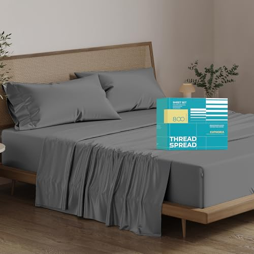 Cali Kings Sheets Bettwäsche-Set aus 100 % Baumwolle, 4-teilig, Satin-Gewebe, dunkelgraues Bettwäsche-Set – Cali Kings Sheets