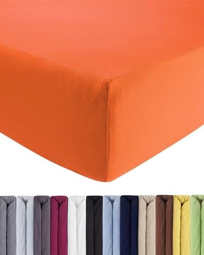 ENTSPANNO Luxus Spannbettlaken 140x200 bis 160x220 cm - Aus weichem Premium Jersey - Ideal für Wasser- u. Boxspringbett bis 35cm Höhe - Orange