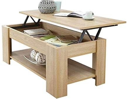 spot on dealz® Lift Up Coffee Table with Storage Adjustable Height Dining Coffee Tables for Living Room Wooden Oak Finish Furniture Modern Rectangular Office Tables