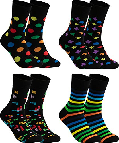 gigando Socken Pack für Damen und Herren mit Motiv, 3 bis 8 Qualitäts Baumwollsocken ohne Naht, lustige, lange Strümpfe für Anzug u. Urlaub, schwarze verstärkte Unisex Socken