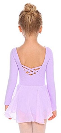 Beyove Mädchen Ballettkleidung Rückenfrei Ballettkleid Baumwolle Langarm Balletttrikot Ballettanzug Kinder Tanzkleid Tanzbody mit Rock Tütü Lila 120