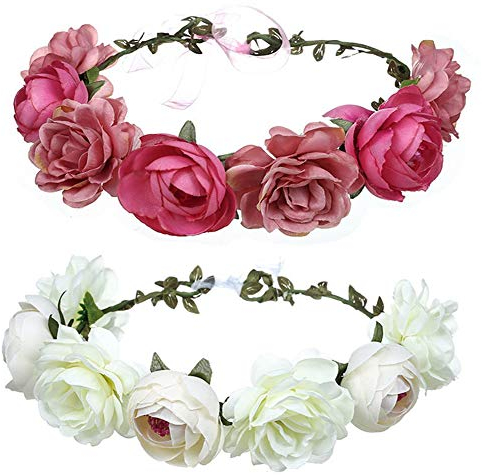 REYOK Blumenkranz Haare Hochzeit Boho Blumen Haarkranz Blumenkrone Girlande Haarband Haarkranz für Braut Hochzeit Festival 2 Stück