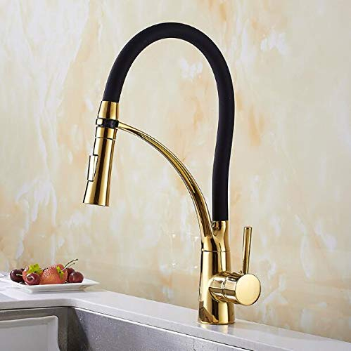 YAWEDA Grifo De Cocina Abatible Grifería Dorada De Agua Fría Y Caliente Grifo Mezclador Grifos De Fregadero De Cocina Montados En Cubierta Con Diseño De Goma De Una Sola Manija Con Aireador, Dorado