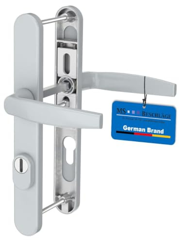 MS Beschläge Aluminium Schmalrahmengarnitur 72mm Abstand 8mm Vierkant Silber pulverbeschichtet Kernziehschutz Langschild Türdrücker Wechselgarnitur Türbeschlag (Drücker/Drücker, Türstärke 87-102mm)