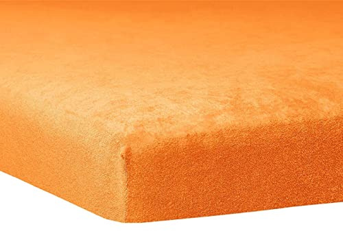 TRAUMSCHLAF weiches, elastisches Flausch Biber Boxspring Topper Spannbettlaken mit Rundumgummi, Größen 90x190 cm - 100x200 cm, orange