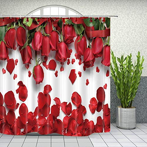 XCBN Rote Rose Blume Duschvorhang Set Valentinstag Paar Blütenblatt Badezimmer Dekoration Haushalt Badewanne Vorhang A5 150x200cm