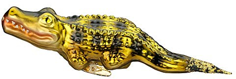 Christbaumschmuck Glas 17cm Krokodil auf Clip mundgeblasen handbemalt Weihnachtskugeln grün