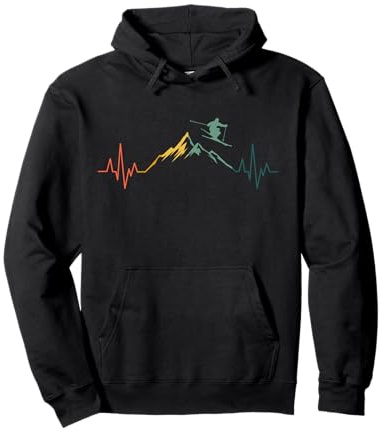 Ski Herzschlag Berge Retro Skifahren EKG Pullover Hoodie