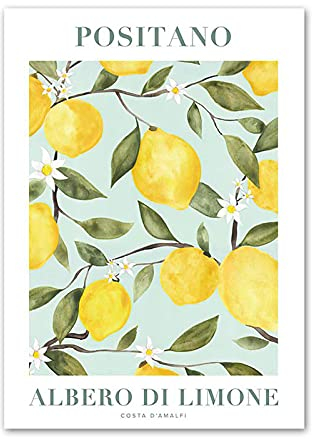 Yuefa Art Valencia Orange Positano Zitrone Blumen Blätter Wand Kunstdruck Leinwand Malerei Nordic Poster Bilder Wohnzimmer Dekor 50x75cm (20x30in) Rahmenlos