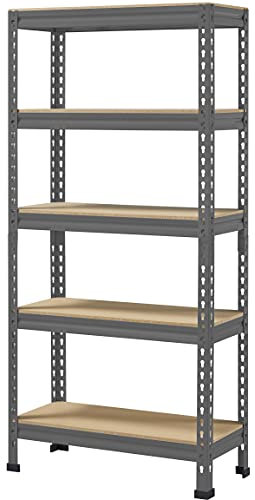 Yaheetech 5 Etagères de Rangement Étagère Metallique Atelier/Garage/Cuisine Charge Lourde 150 kg par Niveau sans Boulons 150 x 70 x 30 cm/Gris Foncé