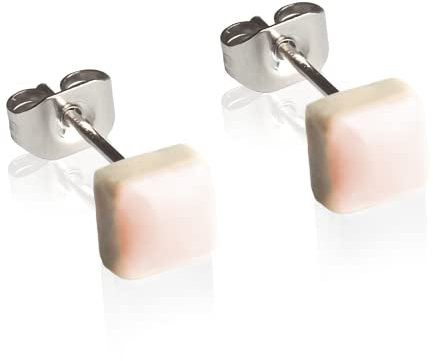 Kleine Keramik Ohrstecker in hellblau â€¢ Mini Ohrringe quadratisch â€¢ Feine handgemachte Steckerohrringe â€¢ Nachhaltiger Schmuck â€¢ 5 x 5 x 3 mm