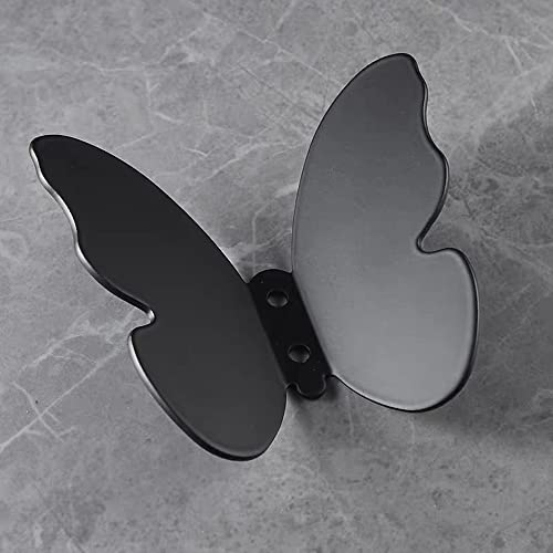 LANMOU 4 Stück Schmetterling Wand Montierter Kleiderhaken, Vintage Messing Garderobenhaken für Küche Schrank Wasserdicht Badezimmer Wandhalterung Handtuchhaken,Schwarz